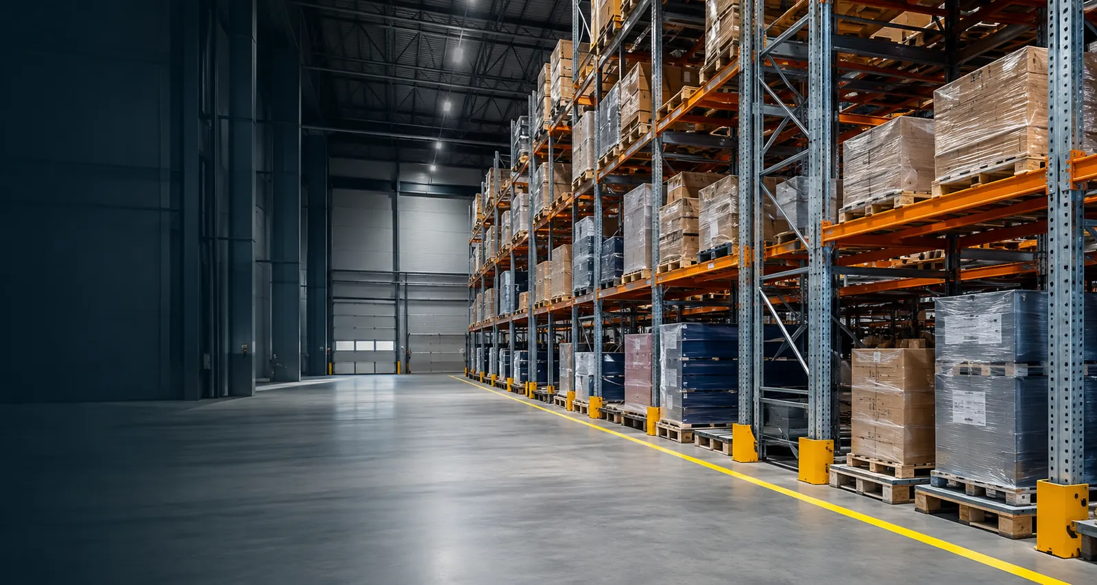 Almacen industrial con racks y tarimas